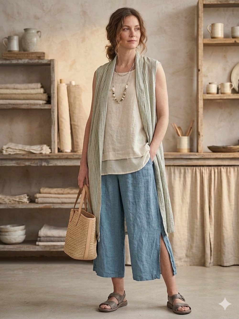 NWT Tempo Paris Blue Linen Wide Leg Palazzo Pants Size XL Italy